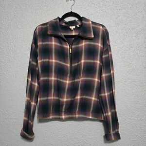 BKE Womens Eased Fit Plaid Half Zip Pullover Long Sleeve Shacket Size S Flannel